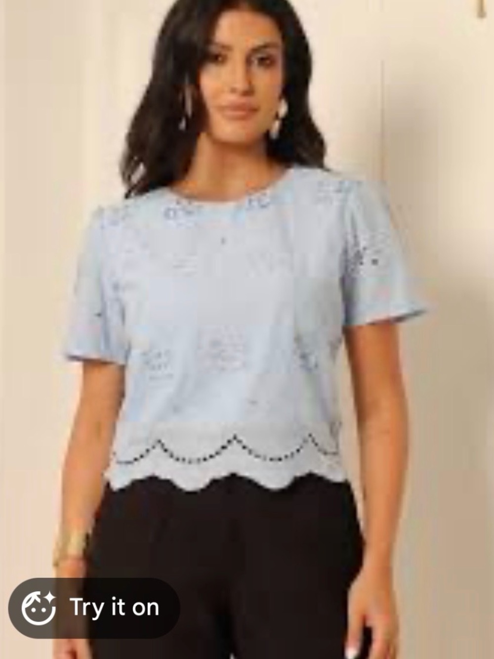 Hollister Pale Blue Eyelet Crochet Trim Short Sleeve Top